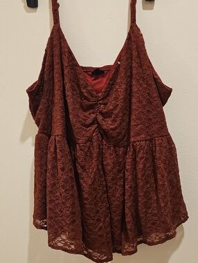 torrid Lace Tiered Ruched V-Neck Camisole - Rust